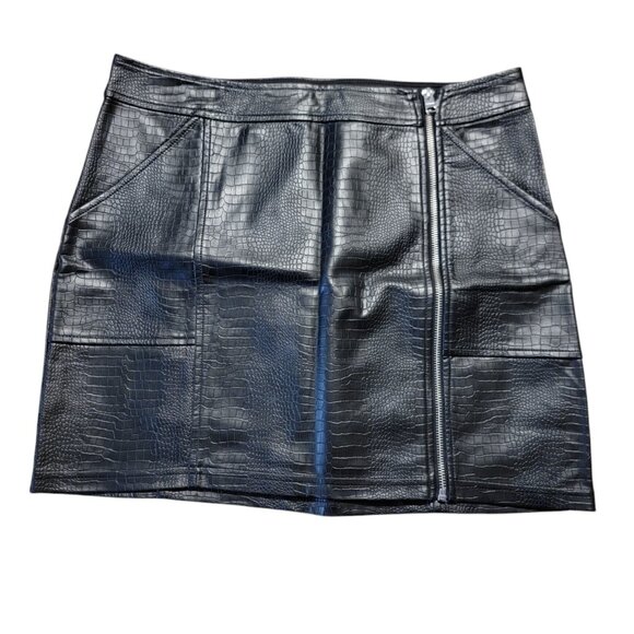 Express Faux Leather Skirt Black 34 In Waist Full Zip‎ Classic Fun Lined - Picture 1 of 8